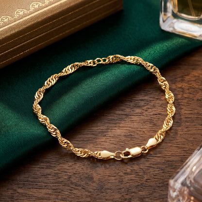 9ct Yellow Gold on Silver Singapore Link Bracelet - 7.5 Inch