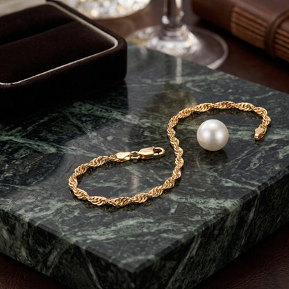 9ct Yellow Gold on Silver Singapore Link Bracelet - 7.5 Inch