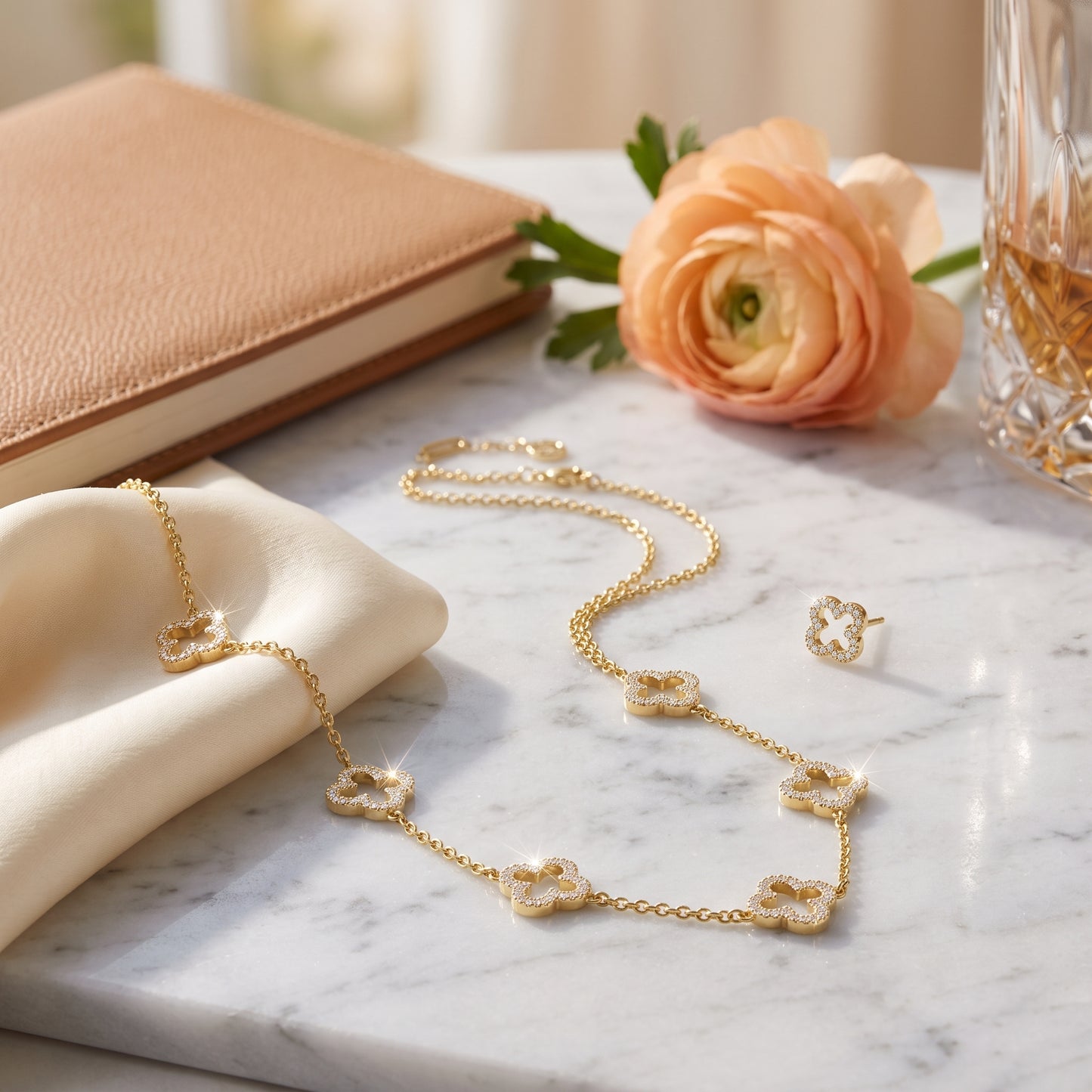 Gold Plated Multi Clover Necklace with Zircondia Crystals