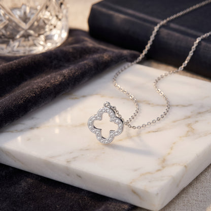 Silver Plated Clover Pendant Necklace with Zircondia Crystals