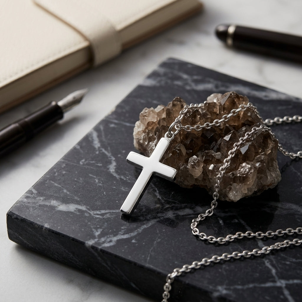 14K Gold Plated Prong Set Cross Necklace with Cubic Zirconia - Gold