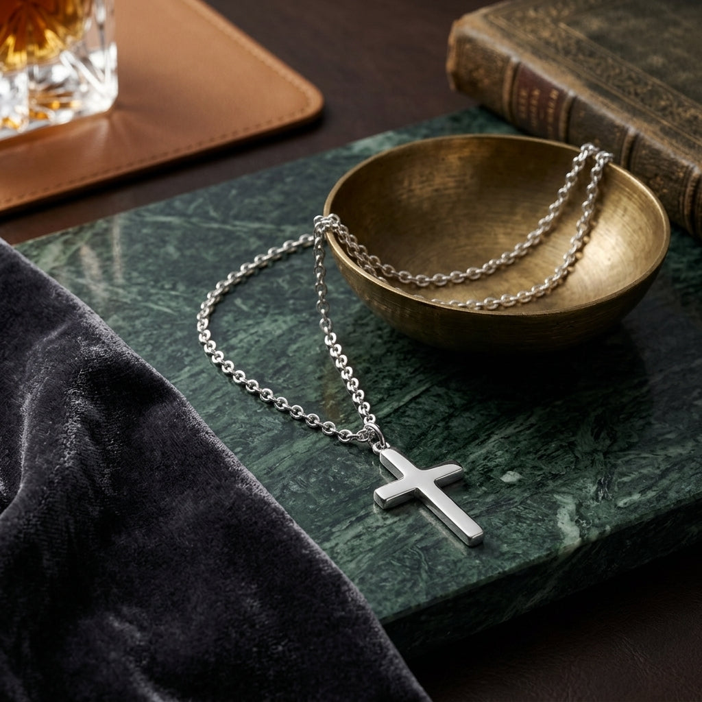 14K Gold Plated Prong Set Cross Necklace with Cubic Zirconia - Gold