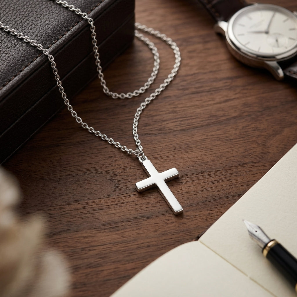 14K Gold Plated Prong Set Cross Necklace with Cubic Zirconia - Gold