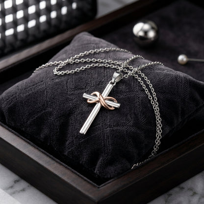 925 Sterling Silver Infinity Cross Necklace with Cubic Zirconia - Rose Gold