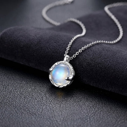 Handmade Blue Moonstone Circle Pendant Necklace - Silver