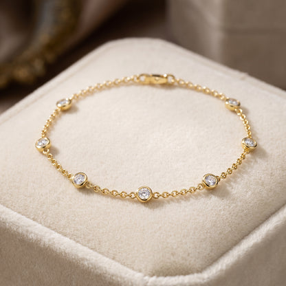 925 Sterling Silver Round CZ Charm Bracelet - Gold