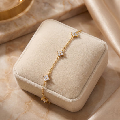 925 Sterling Silver Clover Charm Bracelet with Cubic Zirconia - Gold