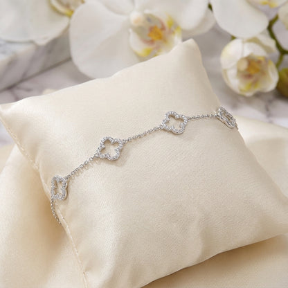 Silver Plated Clover Bracelet with Zircondia Crystals