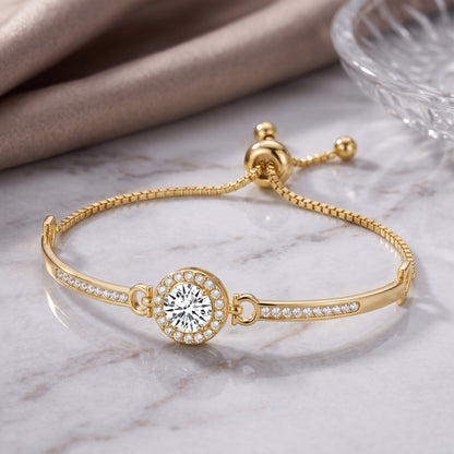 18K Gold Plated Halo Friendship Slider Bracelet with Zircondia Crystals