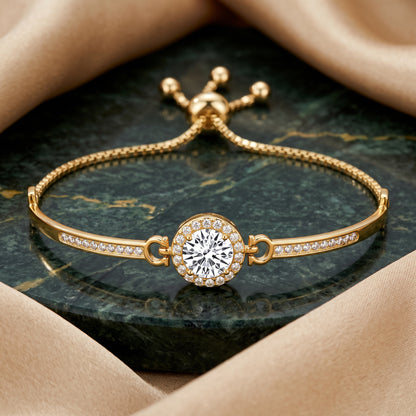 18K Gold Plated Halo Friendship Slider Bracelet with Zircondia Crystals