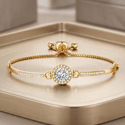 18K Gold Plated Halo Friendship Slider Bracelet with Zircondia Crystals