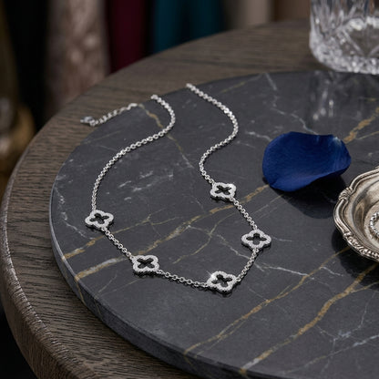 Silver Plated Multi Clover Necklace with Zircondia Crystals