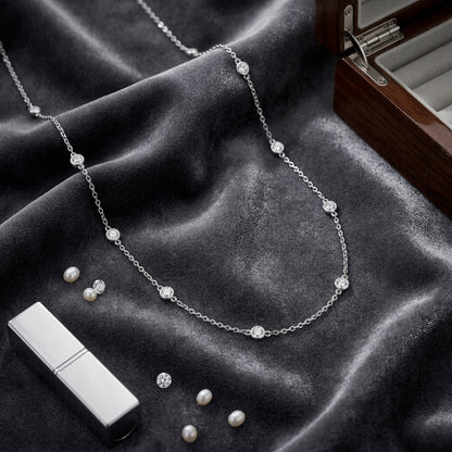 925 Sterling Silver Round and Pearl Necklace - Silver