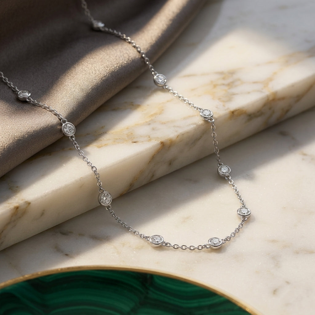 925 Sterling Silver Round and Pearl Necklace - Silver