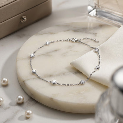 925 Sterling Silver Round Zirconia Necklace - Silver