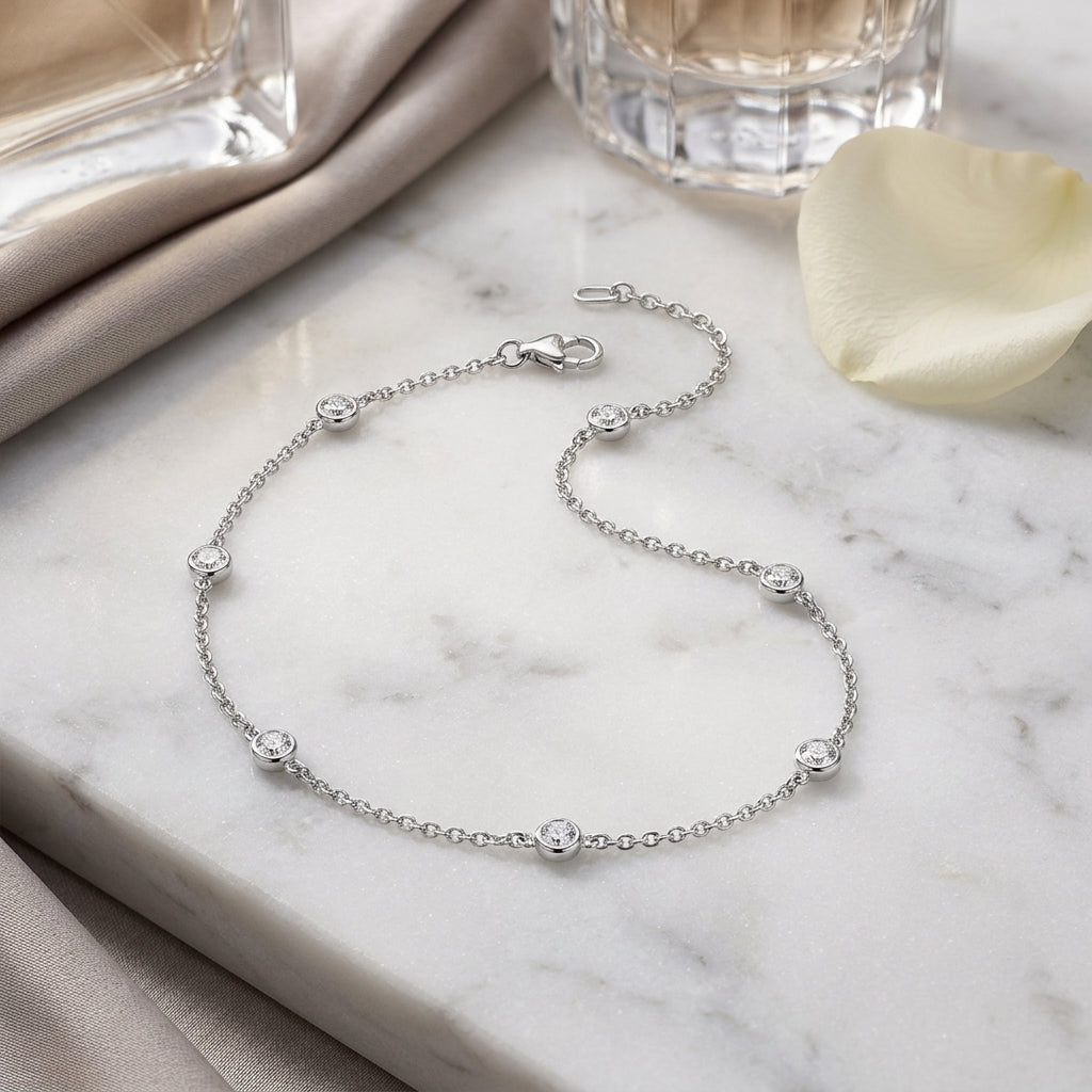 925 Sterling Silver Round Zirconia Necklace - Silver