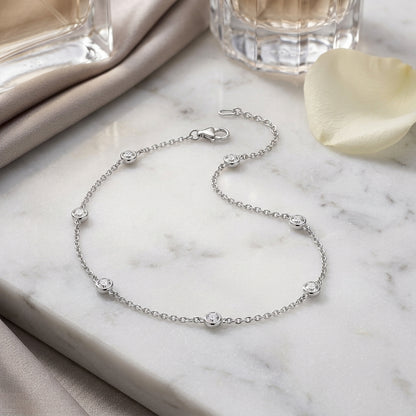 925 Sterling Silver Round Zirconia Necklace - Silver
