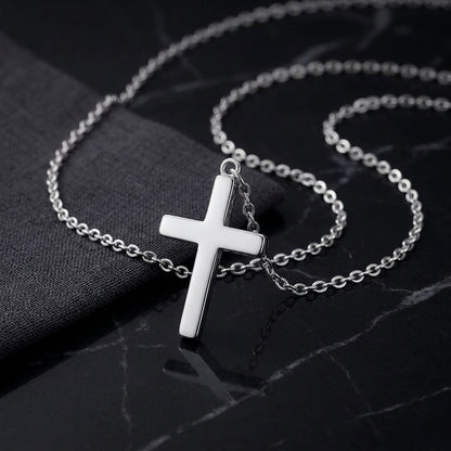 925 Sterling Silver White Gold Plated Curb Chain Cross Necklace - Silver