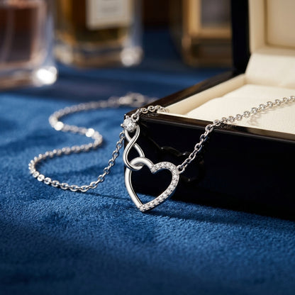 925 Sterling Silver Infinity Heart Necklace with Cubic Zirconia - Silver