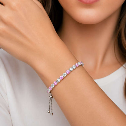 925 Sterling Silver Plated Tennis Bracelet with Pink and White Cubic Zirconia - Silver