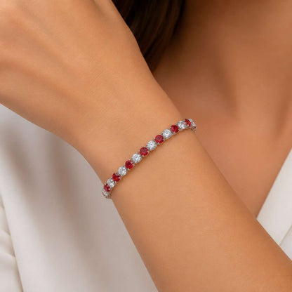 925 Sterling Silver Plated Tennis Bracelet with Red and White Cubic Zirconia - Silver