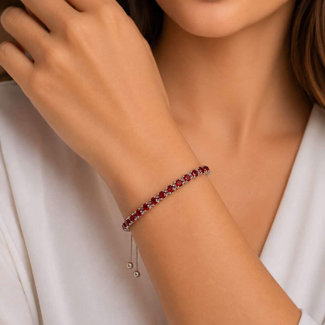 925 Sterling Silver Plated Tennis Bracelet with Red Cubic Zirconia - Silver