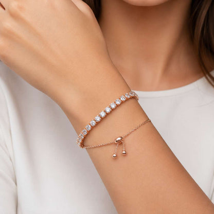 925 Sterling Silver Plated Tennis Bracelet with White Cubic Zirconia - Rose Gold