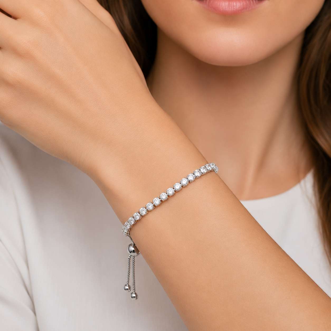 925 Sterling Silver Plated Tennis Bracelet with White Cubic Zirconia - Silver