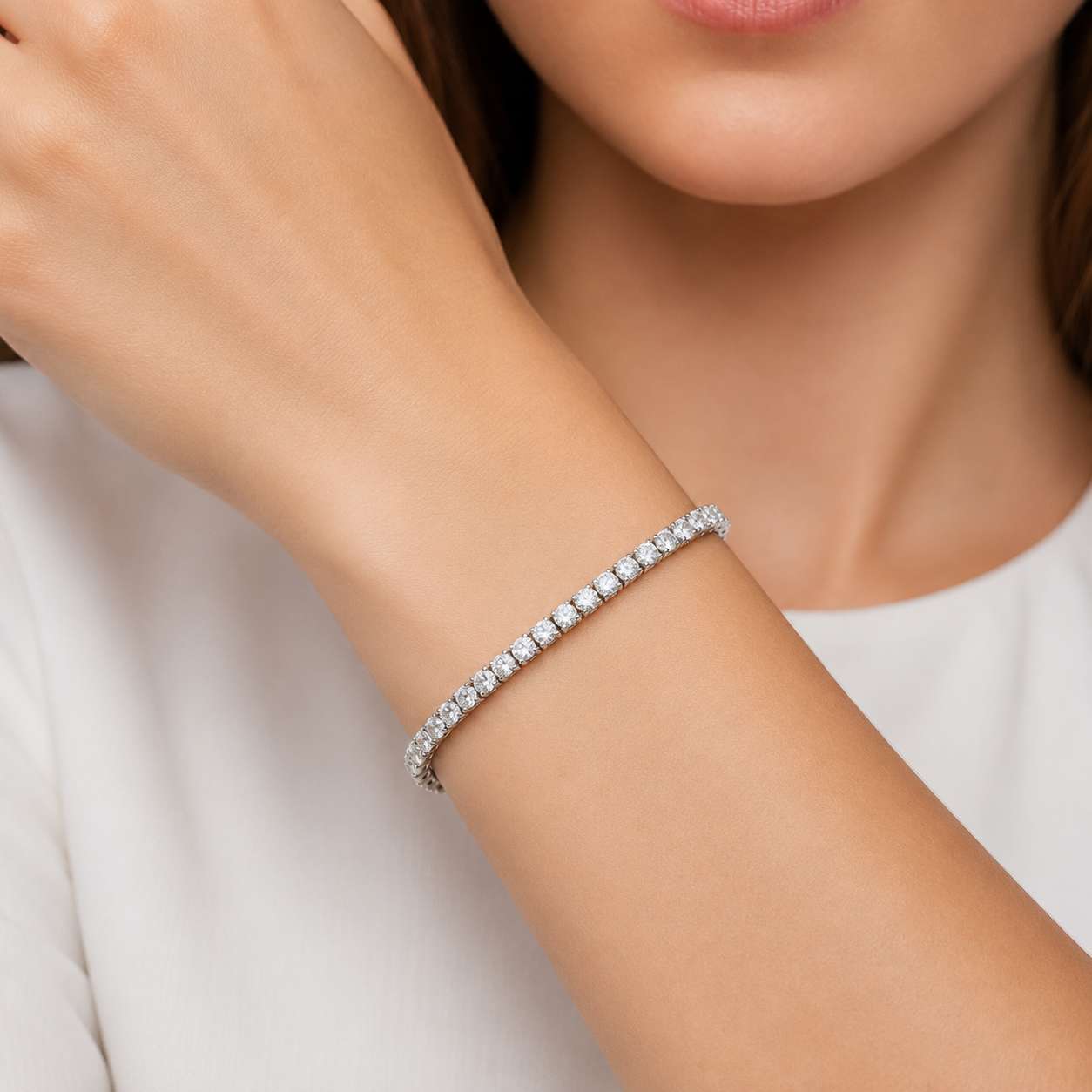 Silver Tone Square CZ Tennis Bracelet - Silver