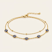 14K Gold Plated Double Layer Evil Eye Bracelet - Gold