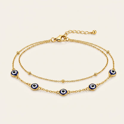14K Gold Plated Double Layer Evil Eye Bracelet - Gold