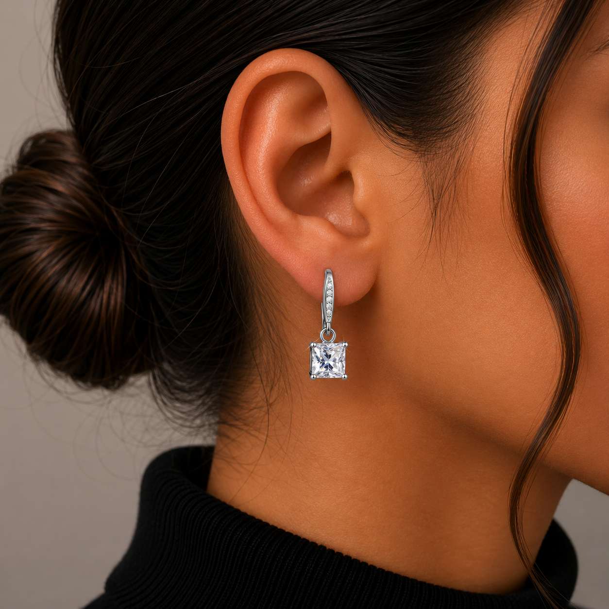 925 Sterling Silver Square Drop Earrings with AAAAA Cubic Zirconia - Silver