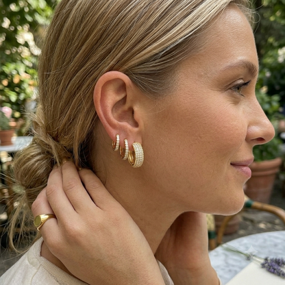 14K Gold Plated Chunky CZ Huggie Hoop Earrings Set of 3 Pairs - Gold