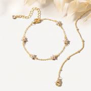 14K Gold Plated Double Layer CZ Flower Bracelet - Gold