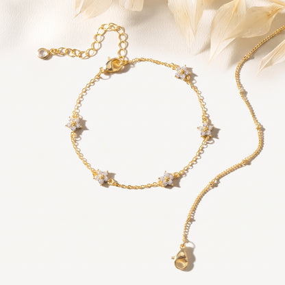 14K Gold Plated Double Layer CZ Flower Bracelet - Gold