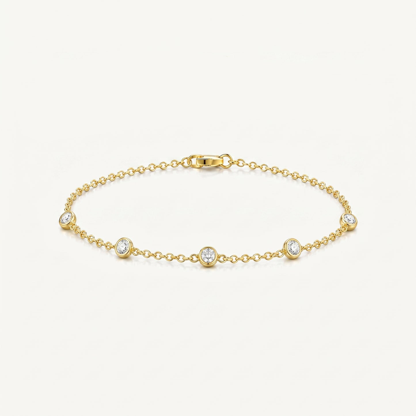 925 Sterling Silver Round CZ Charm Bracelet - Gold