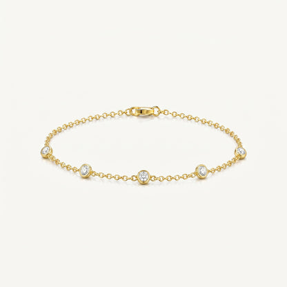 925 Sterling Silver Round CZ Charm Bracelet - Gold