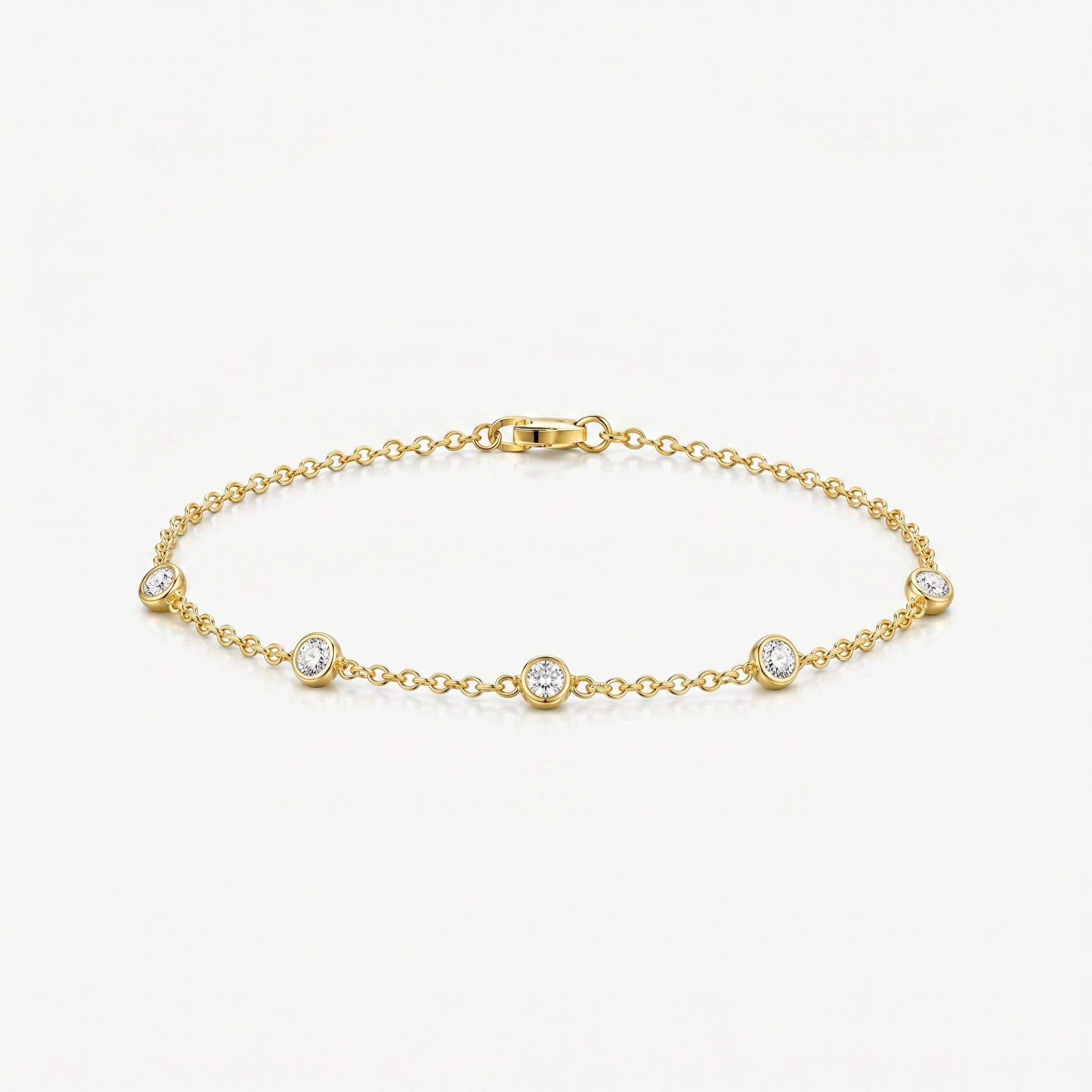 925 Sterling Silver Round CZ Charm Bracelet - Gold