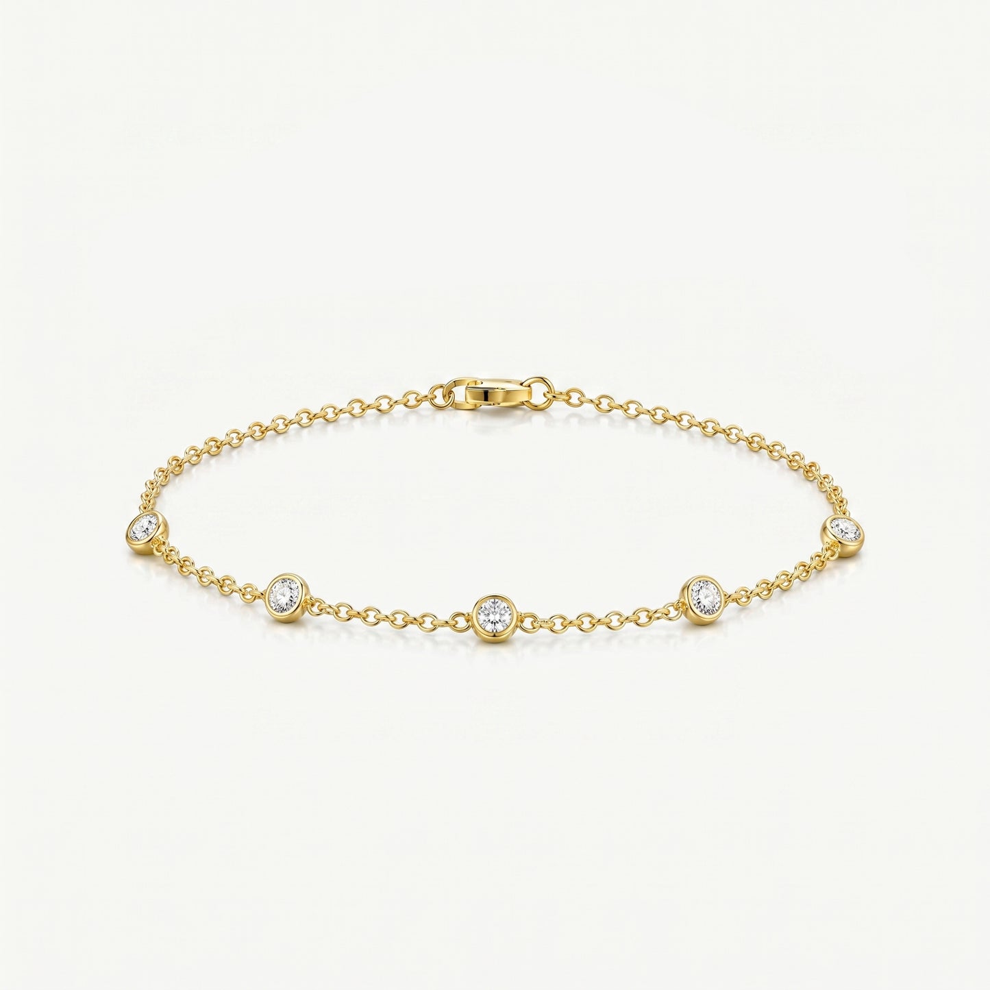 925 Sterling Silver Round CZ Charm Bracelet - Gold