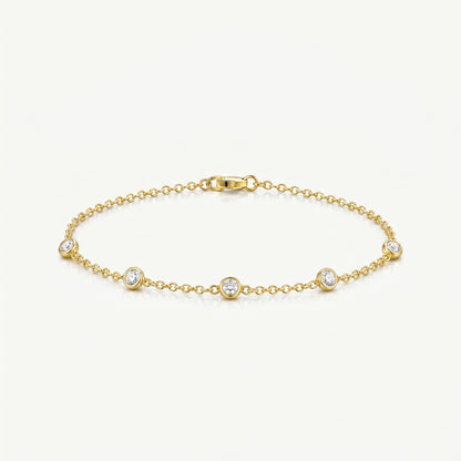 925 Sterling Silver Round CZ Charm Bracelet - Gold
