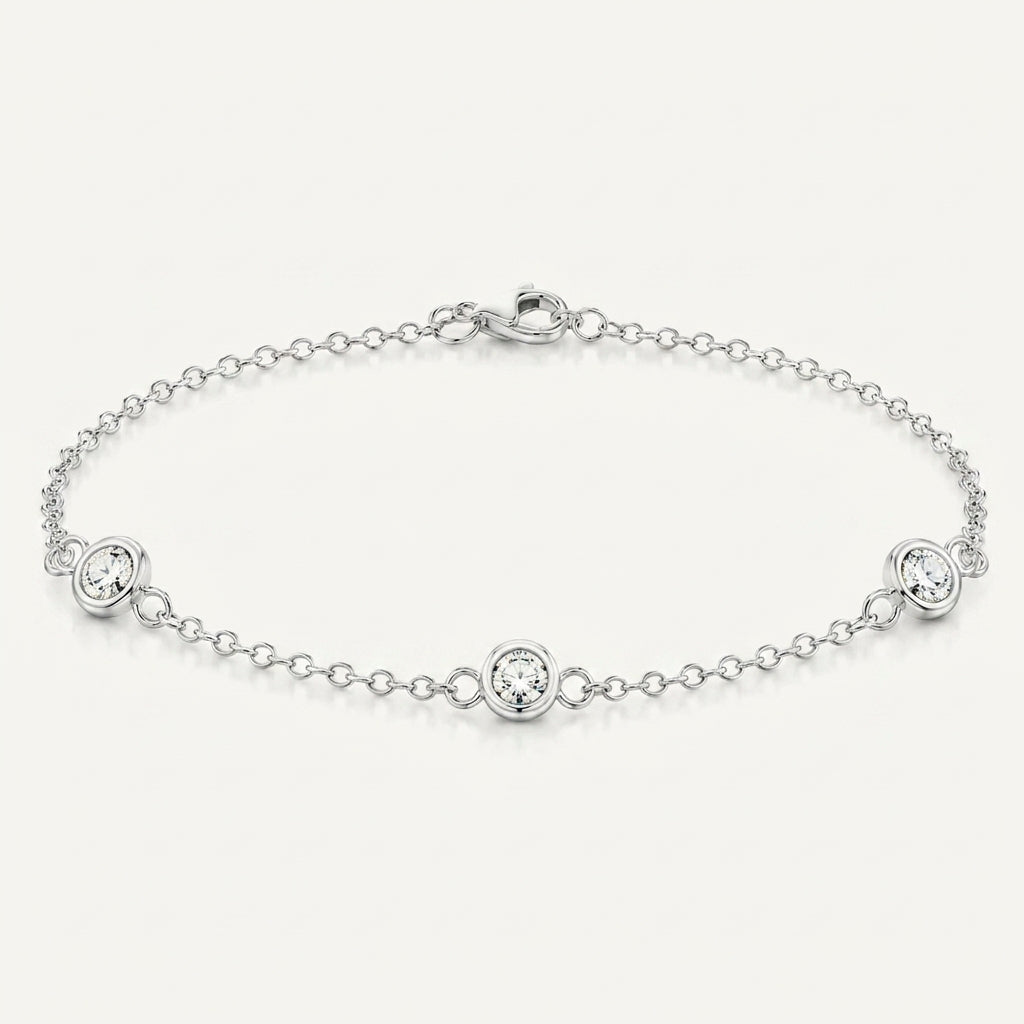 925 Sterling Silver Round CZ Charm Bracelet - Silver