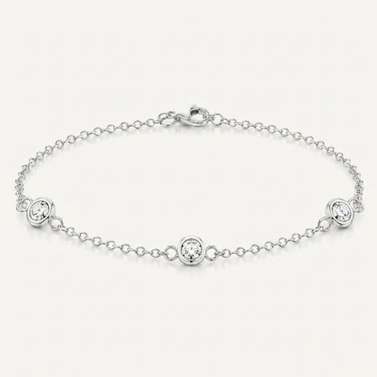 925 Sterling Silver Round CZ Charm Bracelet - Silver