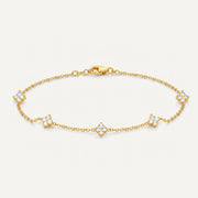 925 Sterling Silver Clover Charm Bracelet with Cubic Zirconia - Gold