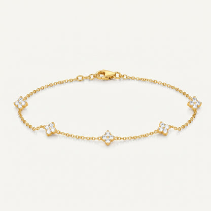 925 Sterling Silver Clover Charm Bracelet with Cubic Zirconia - Gold