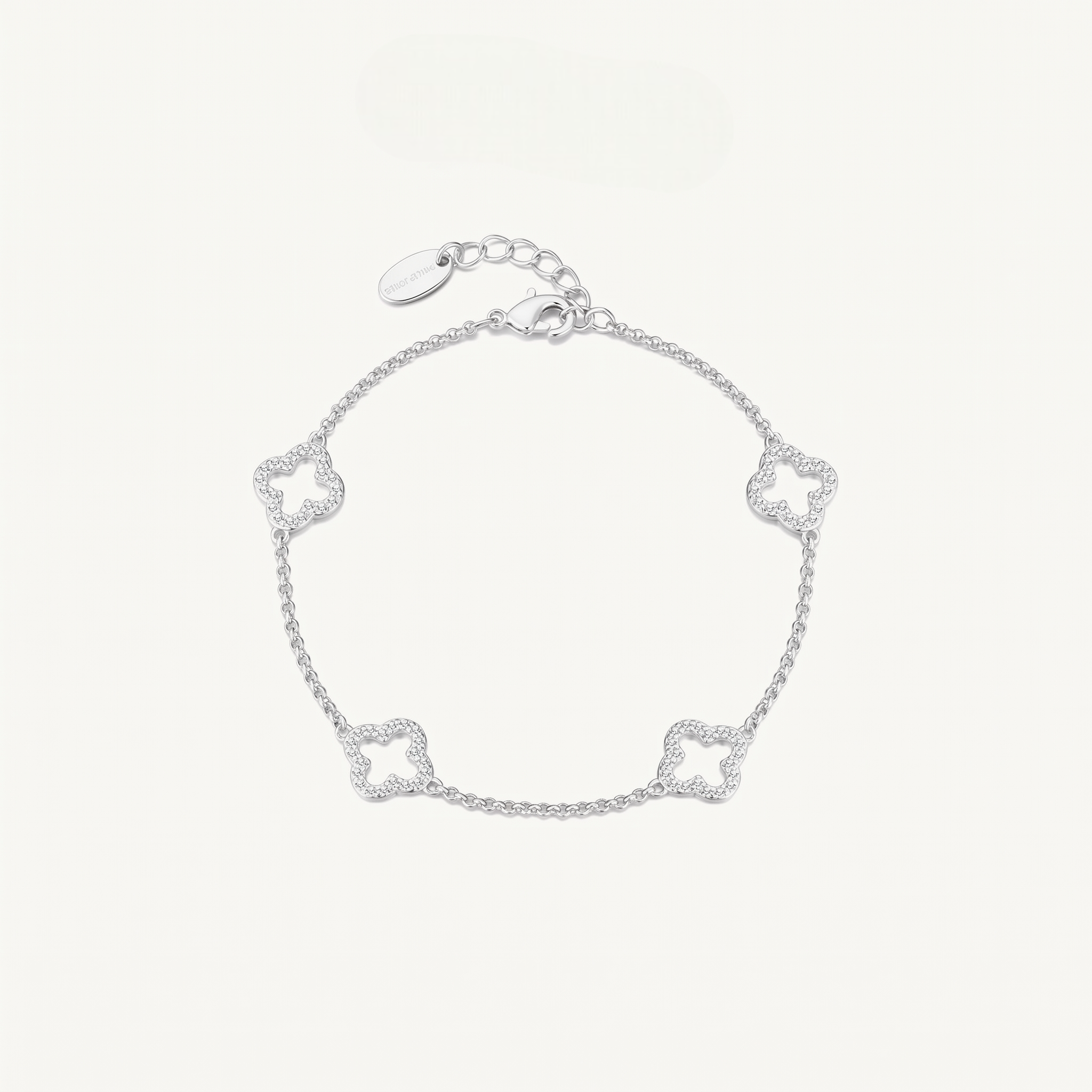 Silver Plated Clover Bracelet with Zircondia Crystals