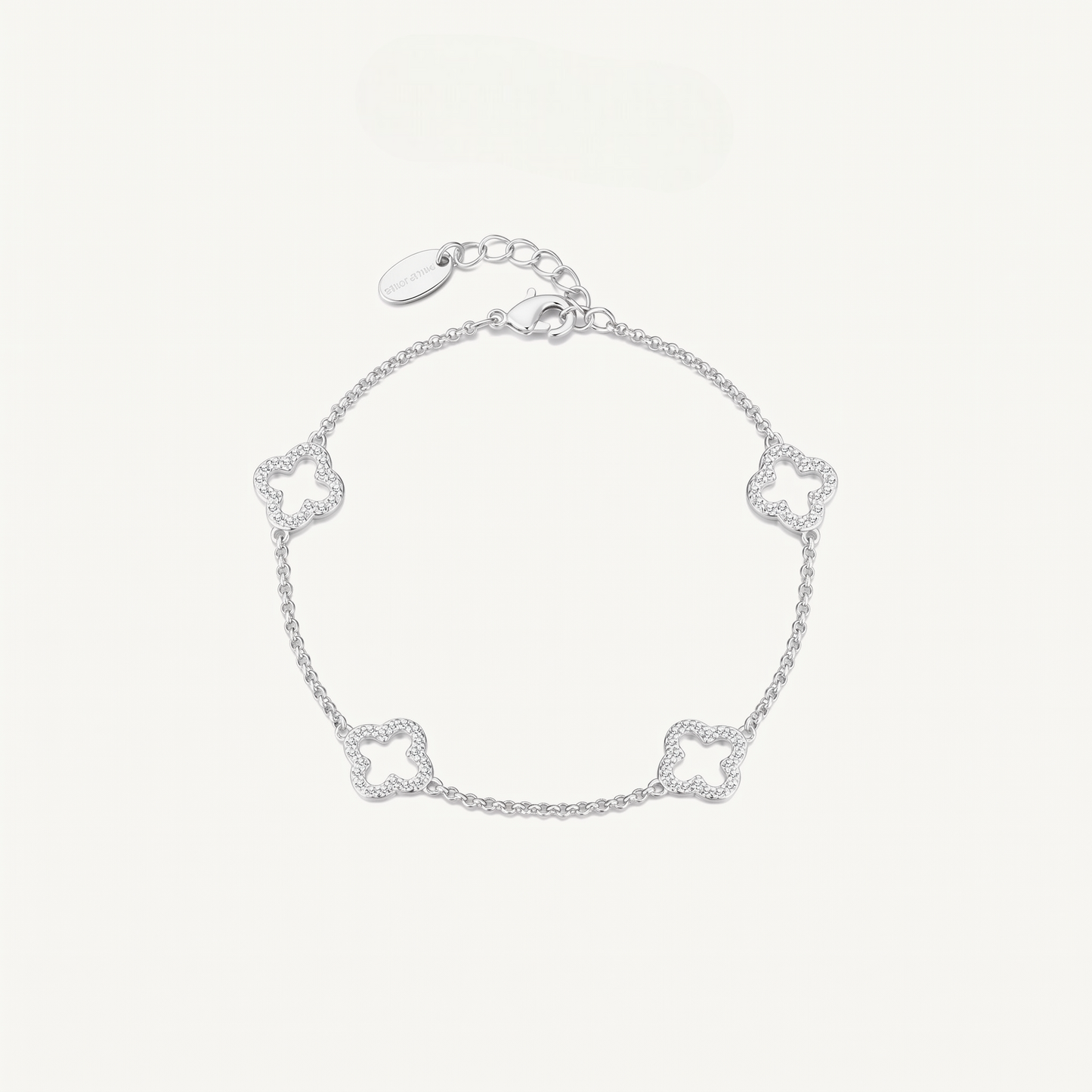 Silver Plated Clover Bracelet with Zircondia Crystals