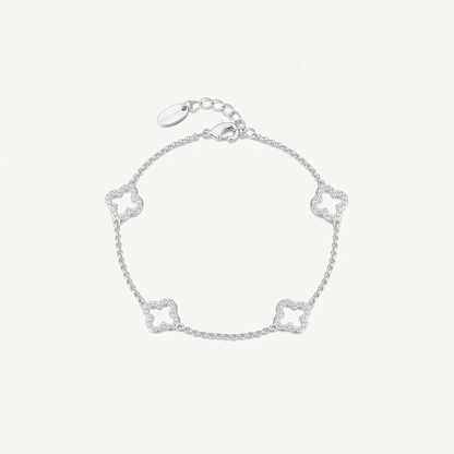 Silver Plated Clover Bracelet with Zircondia Crystals