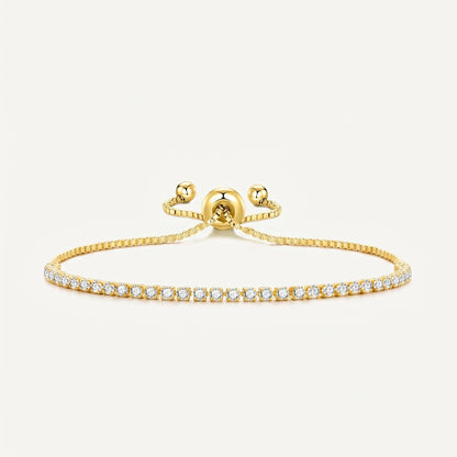 18K Gold Plated 2mm Adjustable Tennis Bracelet with Zircondia Crystals
