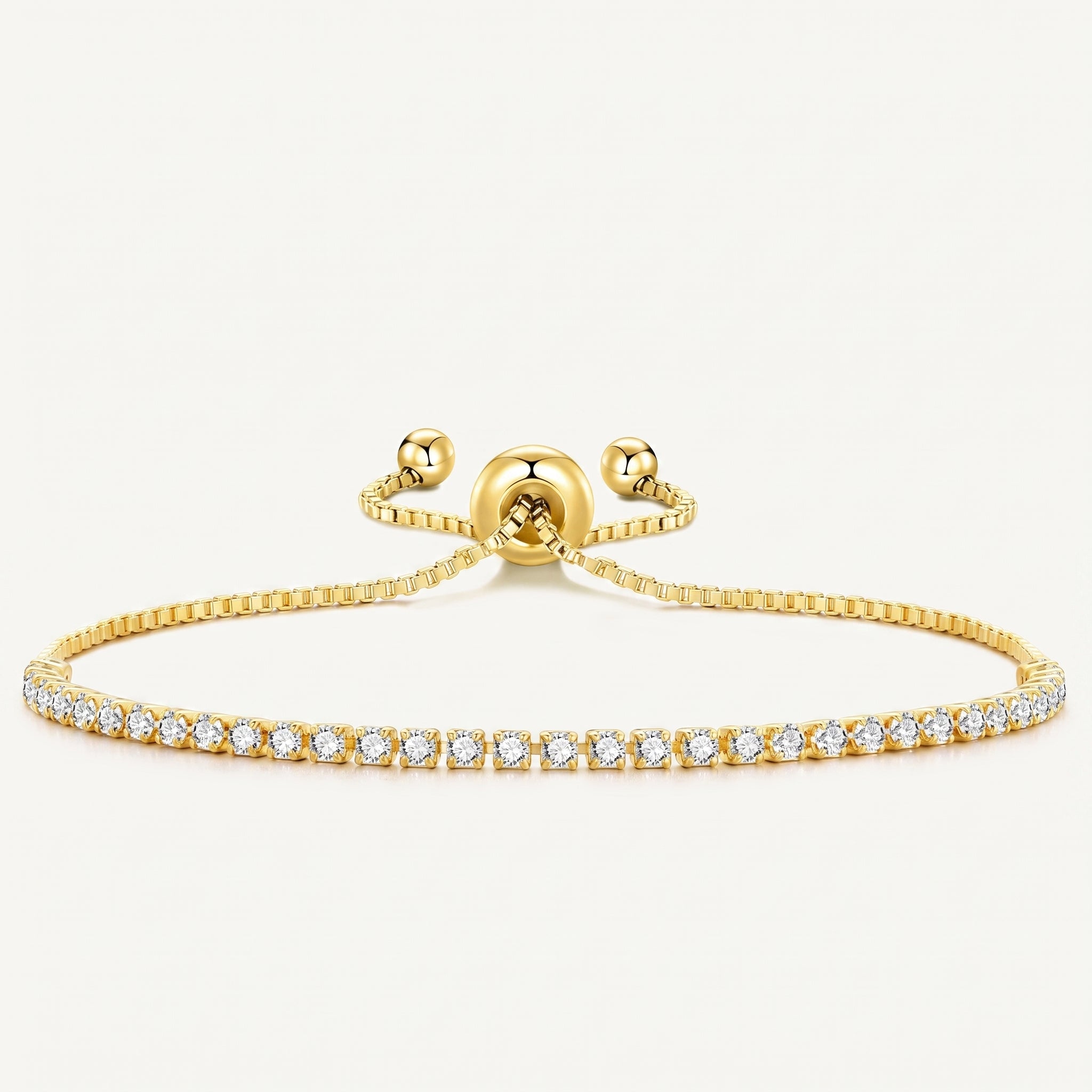 18K Gold Plated 2mm Adjustable Tennis Bracelet with Zircondia Crystals