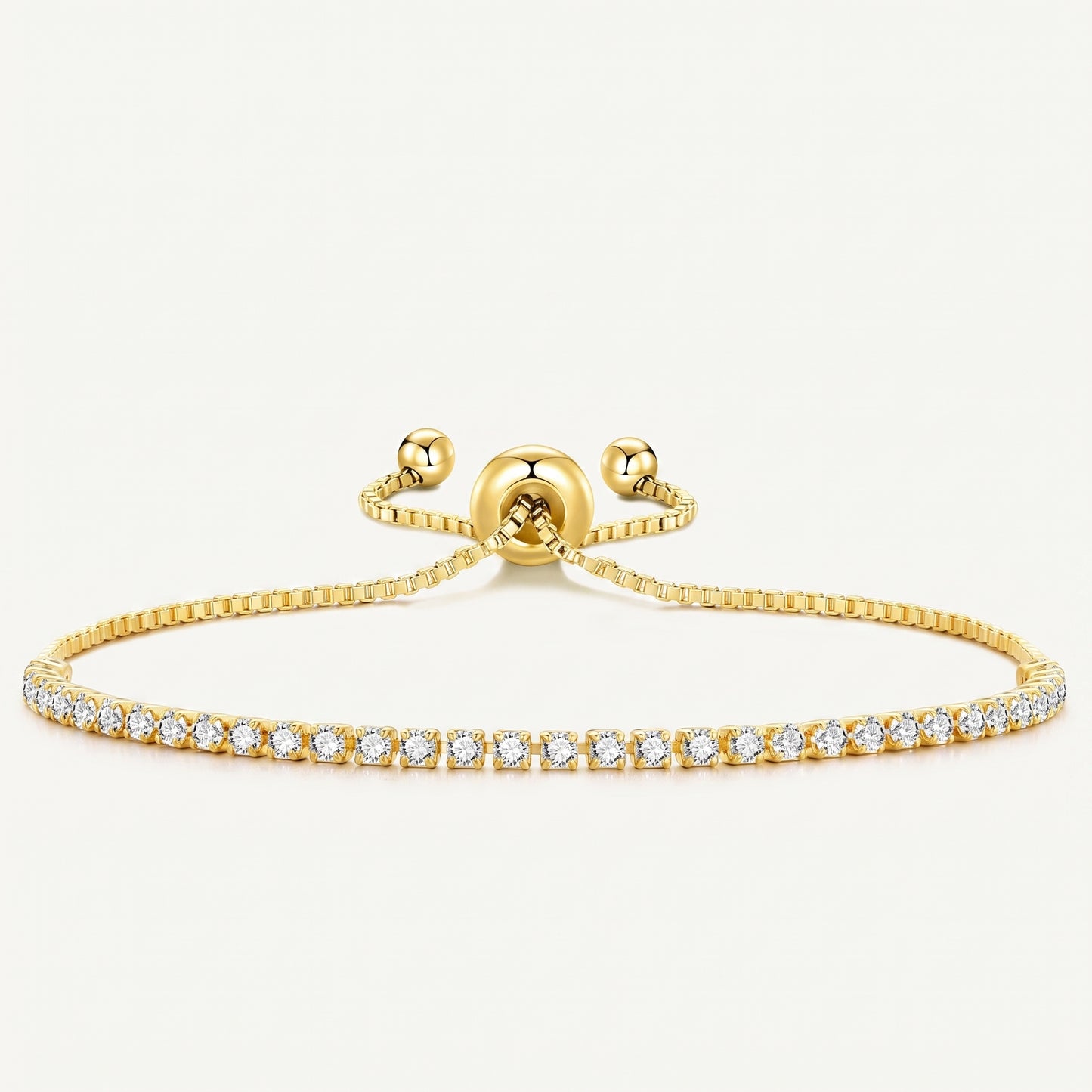 18K Gold Plated 2mm Adjustable Tennis Bracelet with Zircondia Crystals